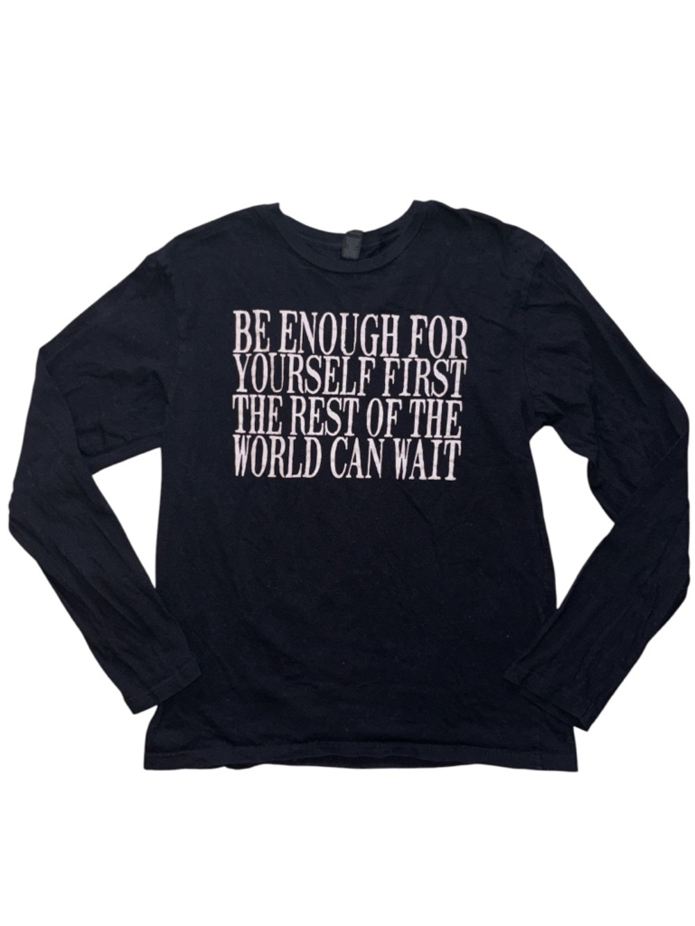 Customized Women’s Black Long Sleeve Graphic Tee with White Inspirational Text